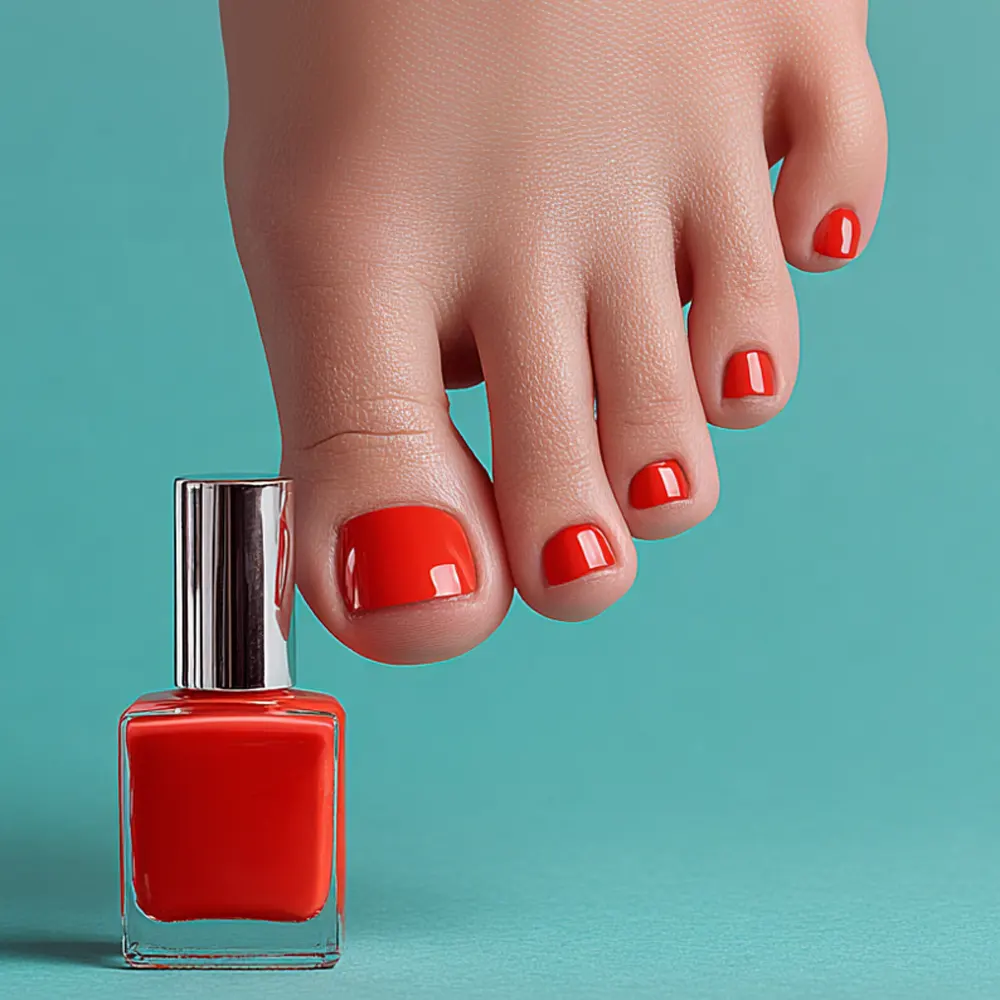 Pediküre Nagelstudio Gießen - Fuß einer Frau mir rotem Nagellack